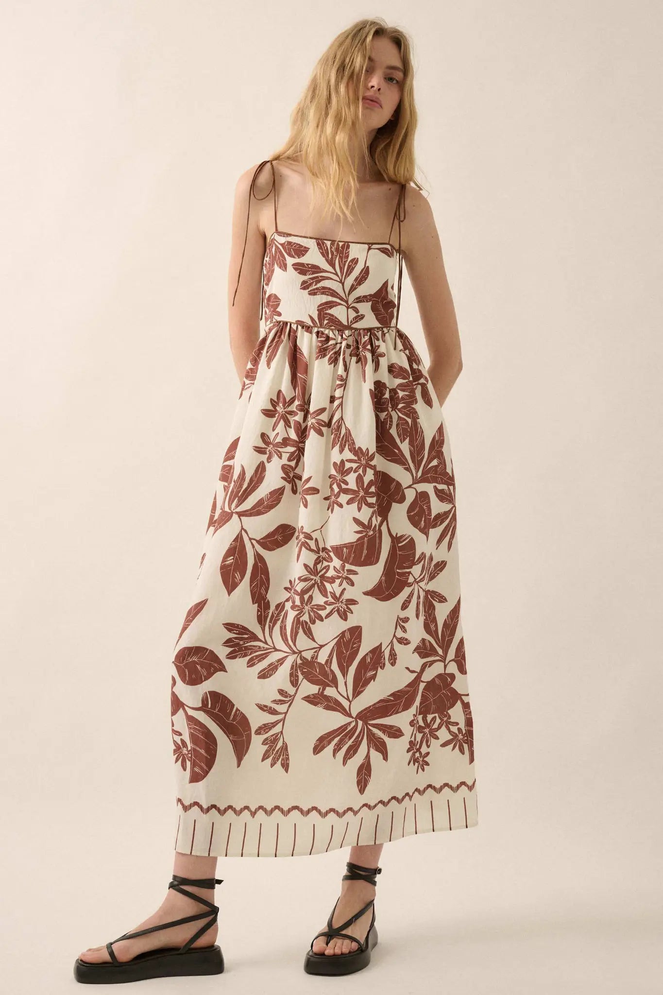 Botanical Beauty Tropical High-Waist Midi Dress