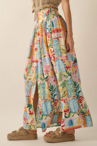 Havana Holiday Tropical Floral Buttoned Maxi Skirt