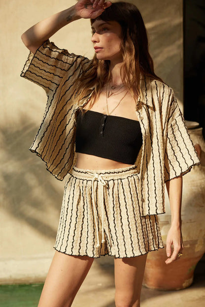Waves Calling Striped Knit Button-Front Camp Shirt