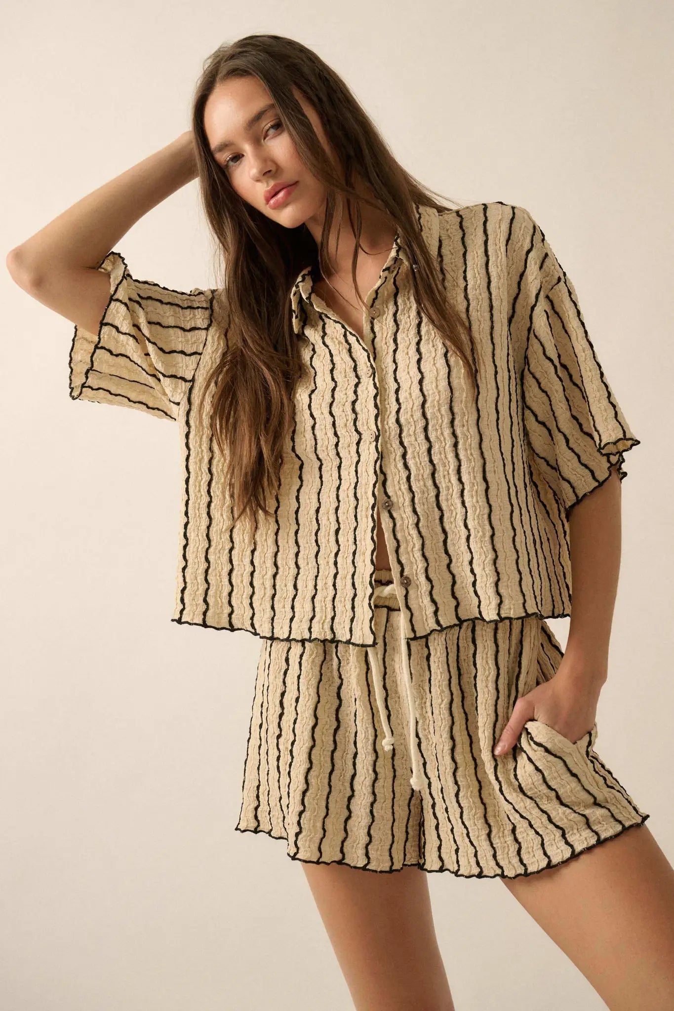 Waves Calling Striped Knit Button-Front Camp Shirt