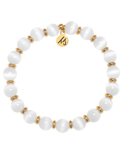 Gold Empowered Elegance Collection- White Cats Eye Gemstone Bracelet