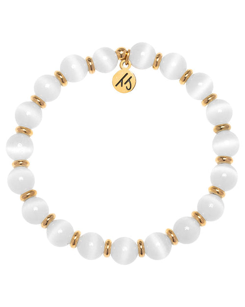 Gold Empowered Elegance Collection- White Cats Eye Gemstone Bracelet