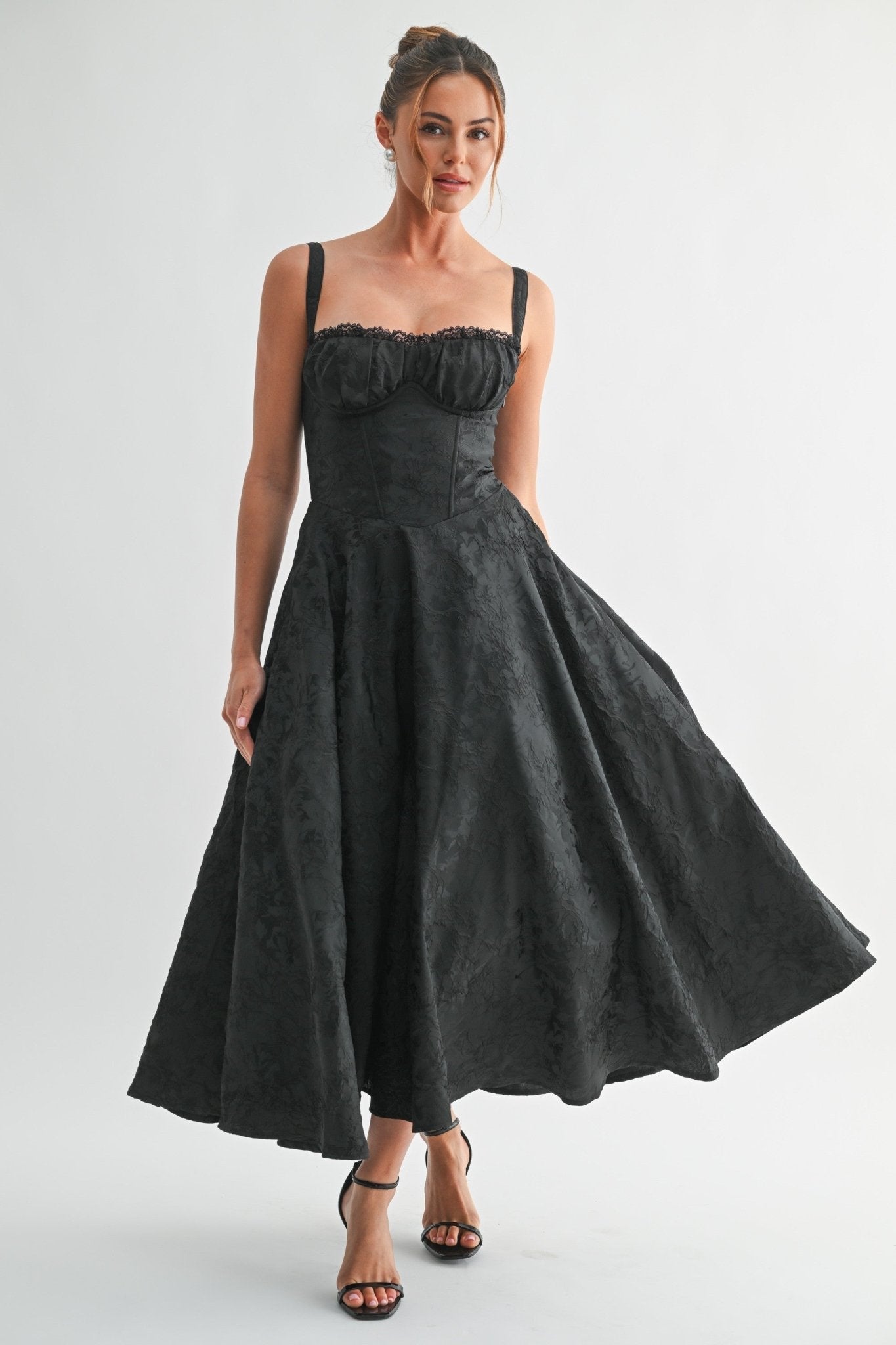 Black Fleur Corset Midi Dress