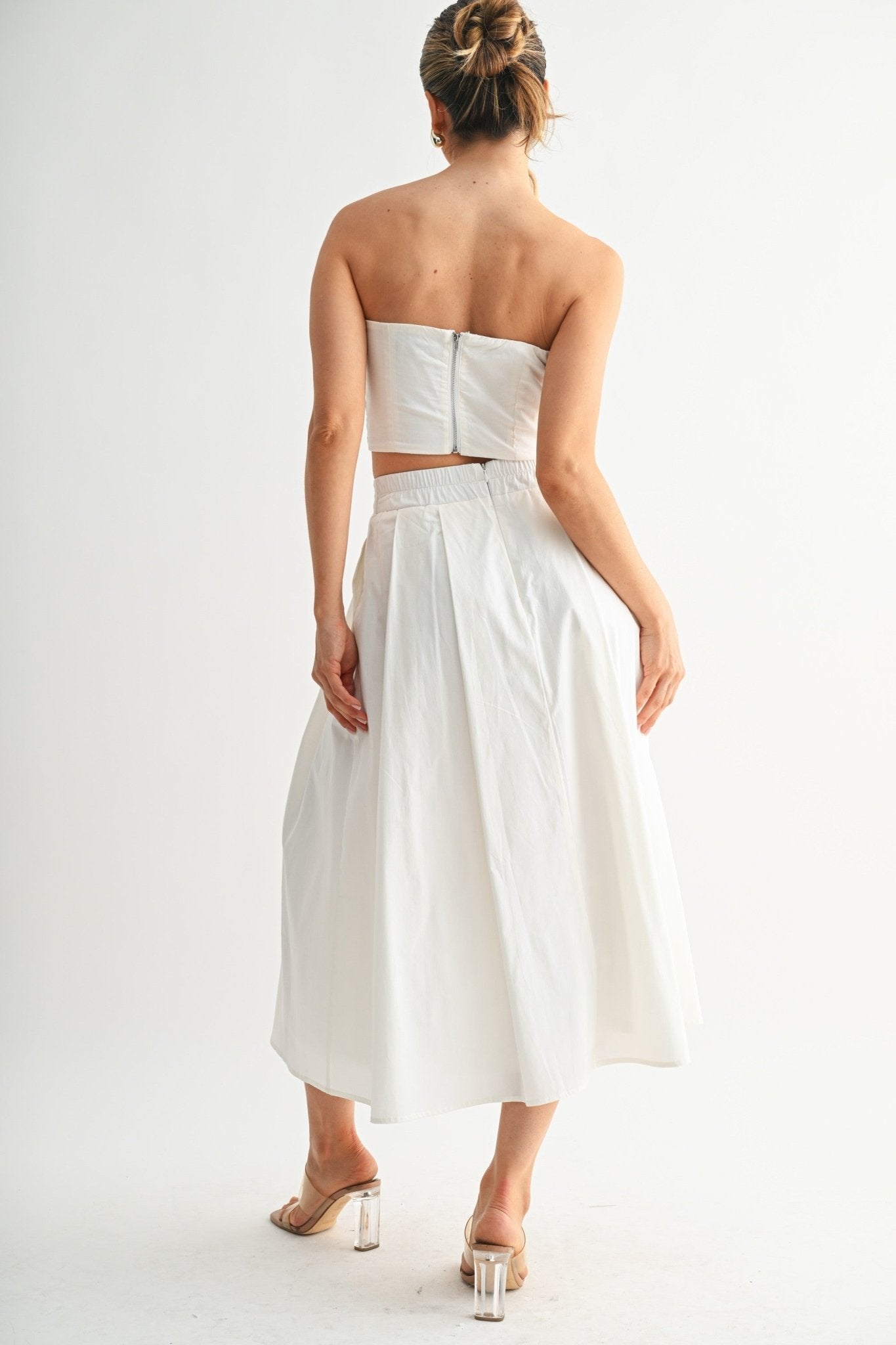 Brown Tied Pleat Crop Set